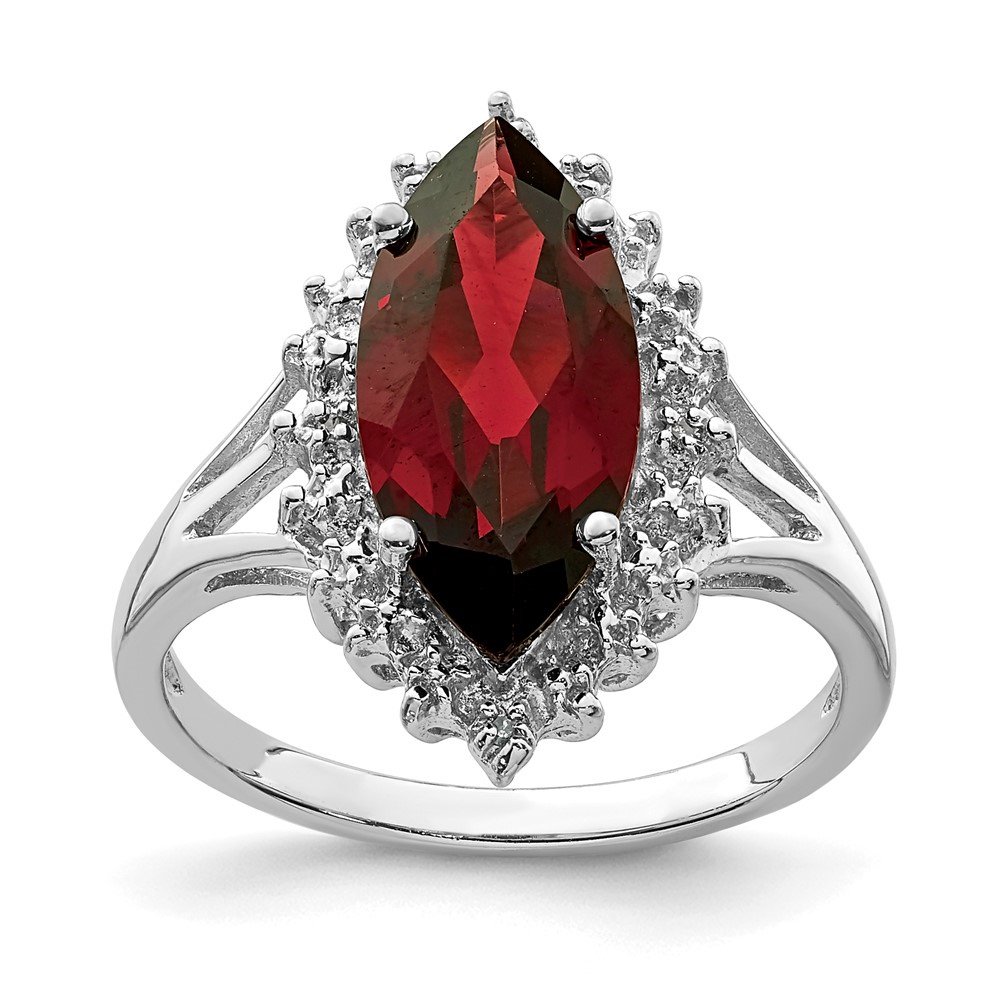 Diamond2Deal 925 Sterling Silver Garnet and Diamond Solitaire Engagement Ring Size 8 for Women