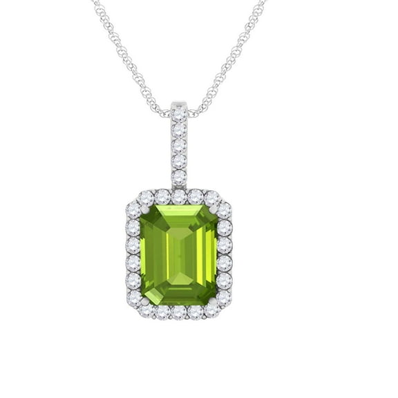 Mauli Jewels Engagement Necklace for Women 2.50 Carat Beautiful Emerald Shape Gemstone And Diamond Pendant 4 prongs 10K White Gold With 18'' Rope Chain|Silver Chain