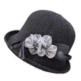 thumbnail image 2 of Helii Crochet Bucket Hat for Women Handmade Paper Straw Sun Hat Packable Bowler Hat Roll Brim Vintage Church Fascinator Wedding Tea Party Summer Cap Black,One Size, 2 of 5