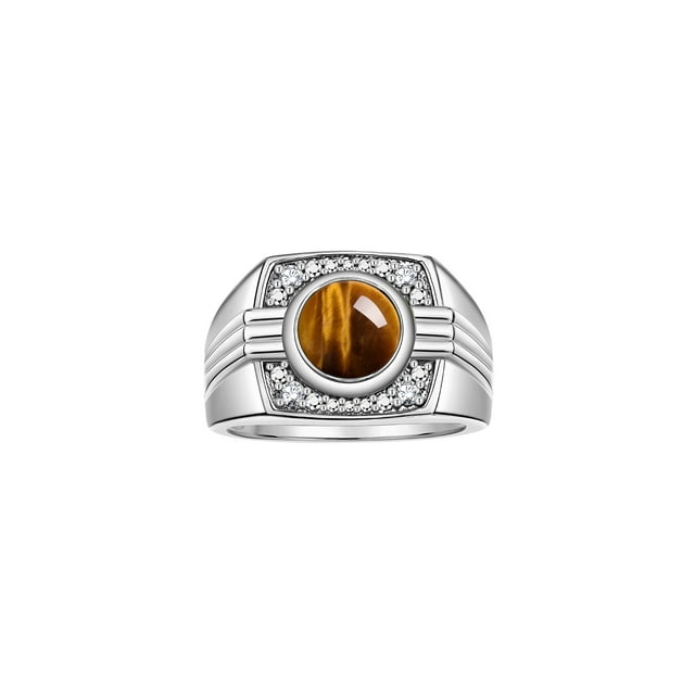 RYLOS Mens Rings Sterling Silver Designer Round Gemstone & Sparkling Diamond Ring Tiger Eye November Birthstone Rings For Men, Men's Rings, Silver Rings, Sizes 8 - 13