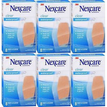 Nexcare Bandages KNEE / ELBOW CLEAR Waterproof 8 ct ( 6 Boxes )
