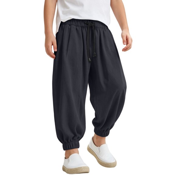 CONZONE Toddler Boys Workout Pants Elastic Waist Baggy Joggers for Child Drawstring Wide Leg Fall Casual Trousers with Pockets Size 2-3 Years
