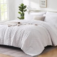 thumbnail image 6 of Flymme White King Size Comforter Sets Bed in Bag 7 Pieces Boho Bedding Sets Shabby Chic Soft Microfiber Geometric White Bed Set for All Season, 6 of 8