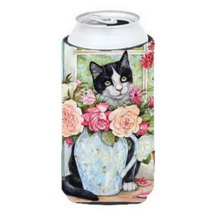 

Black & White Rose Cat Tall Boy Can cooler Hugger