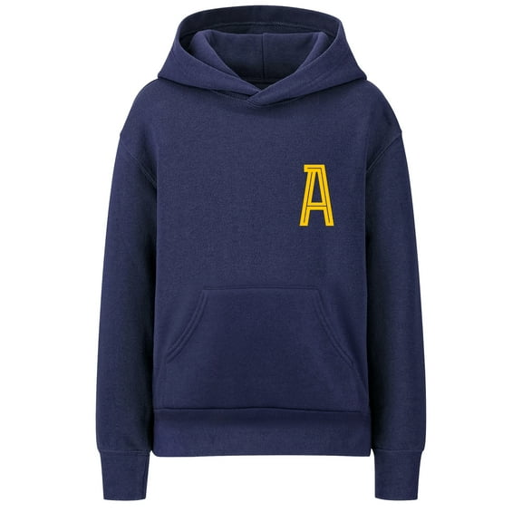 Daxton Youth Unisex Pullover Navy Hoodie Mid-Weight Fleece Sweater Custom Gold Numbers and Letters, A, L