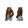 thumbnail image 3 of Womens Fall Trendy Double Zip Up Long Sleeve Soft Knit Light-Weight Cropped Cardigan Sweaters Coffee Color XL, 3 of 7