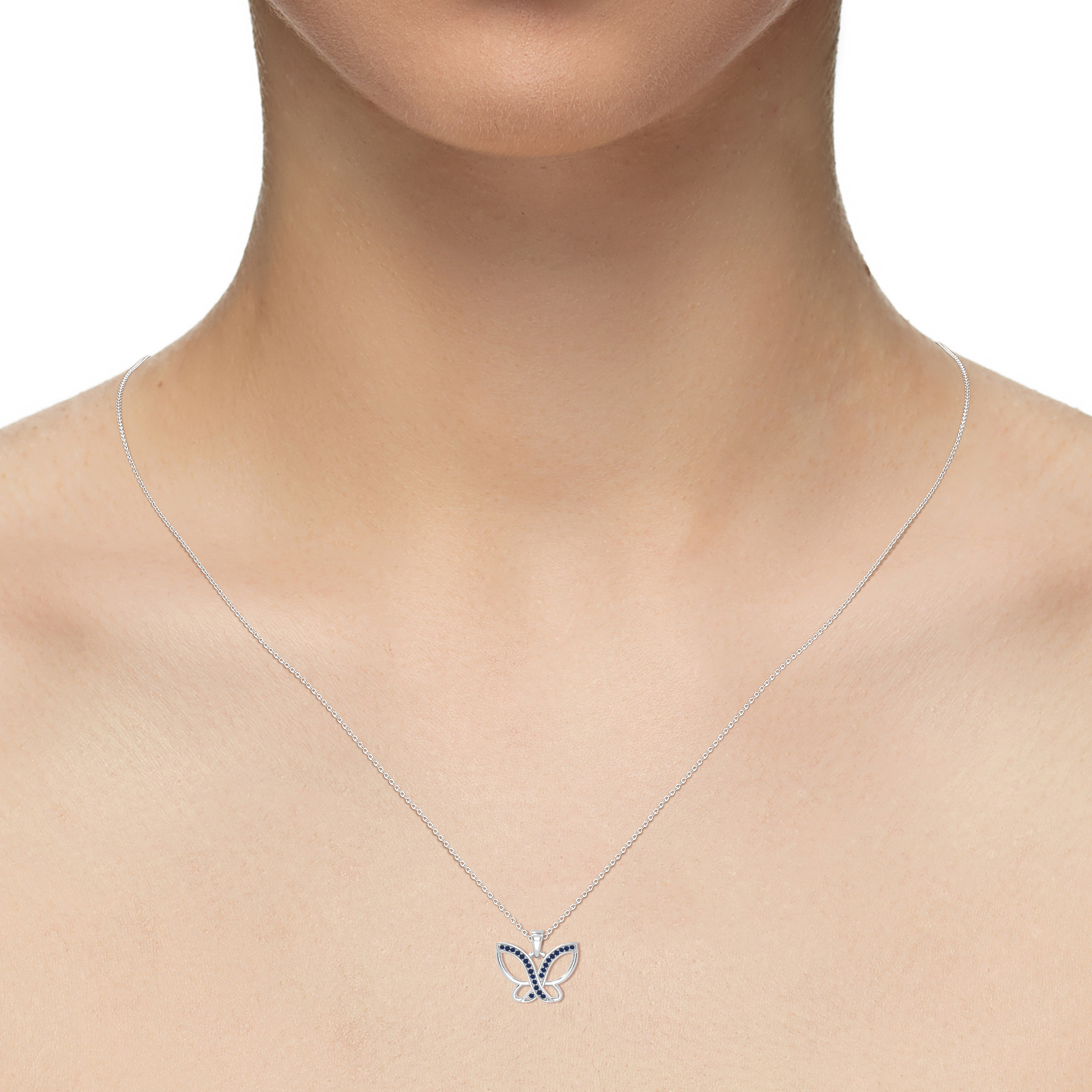 Natural Blue Sapphire Butterfly Pendant Necklaces for Women in Sterling Silver, September Birthstone Jewelry Gifts for Her Birthday, Wedding Anniversary, Graduation, Christmas, Mothers Day,Valentines