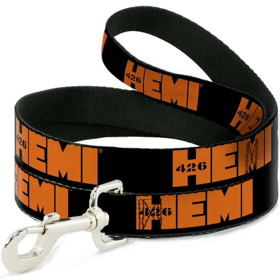 Hemi Pet Leash, Dog Leash, Hemi 426 Logo Repeat Black Orange, 4 Feet Long 1.0 Inch Wide