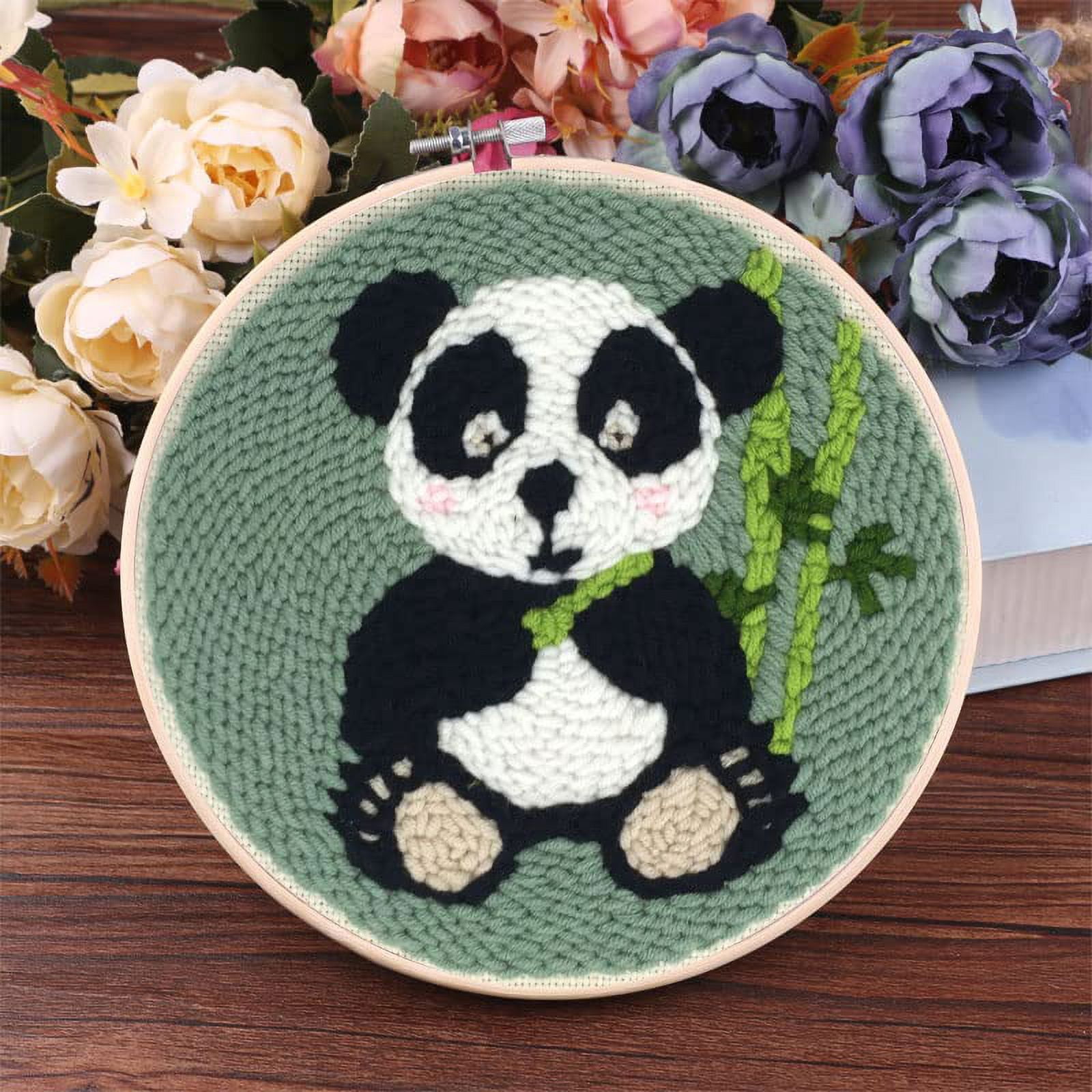 2 Pack Easy DIY Punch Needle Kits Embroidery Kits Set for Starter Kits with Stamped Color Pattern with Instruction,Yarn and Embroidery Wooden Handle Needle Pen (Dairy Cow & Panda)