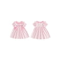 thumbnail image 2 of BemeyourBBs Toddler Baby Girl Big Sister Dress Outfit Kids Baby Girl Summer Plaid Gingham Dress Short Sleeve Letter Embroidery Front Bow Casual A-Line Dress, 2 of 9