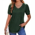 thumbnail image 5 of USSUMA Womens Tops Fashion Casual Women's Solid Short Sleeve V-neck Button T-shrit Top Blouse Elegant Clearance Sales Army Green Polyester L, 5 of 6