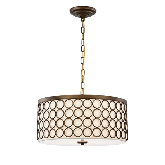 Warehouse of Tiffany Tessa Satin Bronze 3-Light Drum Chandelier with Geometric-Patterned Metal Frame