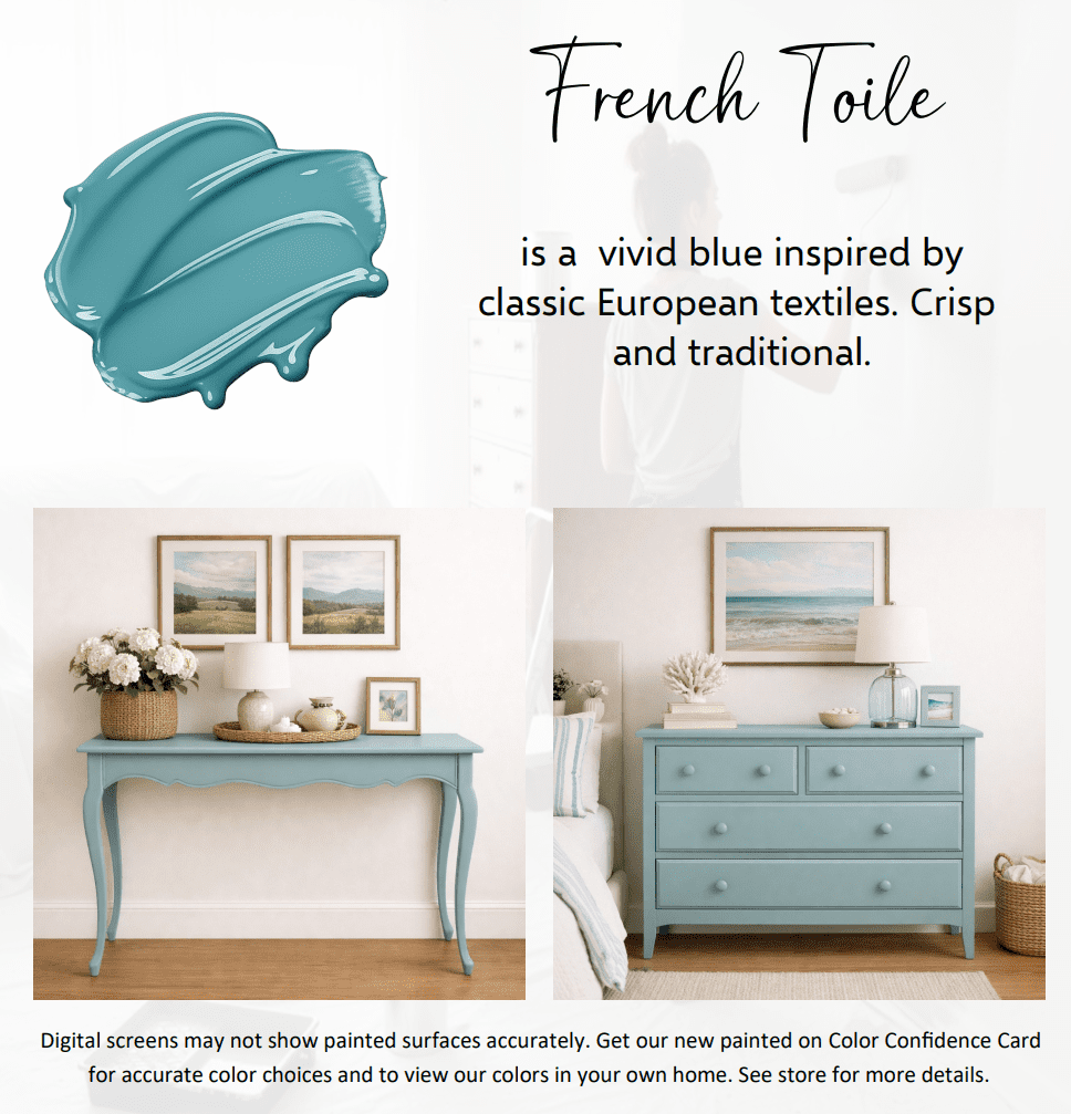 ALL-IN-ONE Paint by Heirloom Traditions, French Toile (Vivid Blue), Quart - Durable cabinet and furniture paint. Built in primer and top coat, no sanding needed. Includes our 30 featured color card.