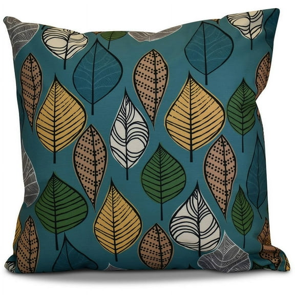 16" x 16" Simply Daisy Autumn Leaves Fall Polyester Accent Pillow, Teal Qty 1