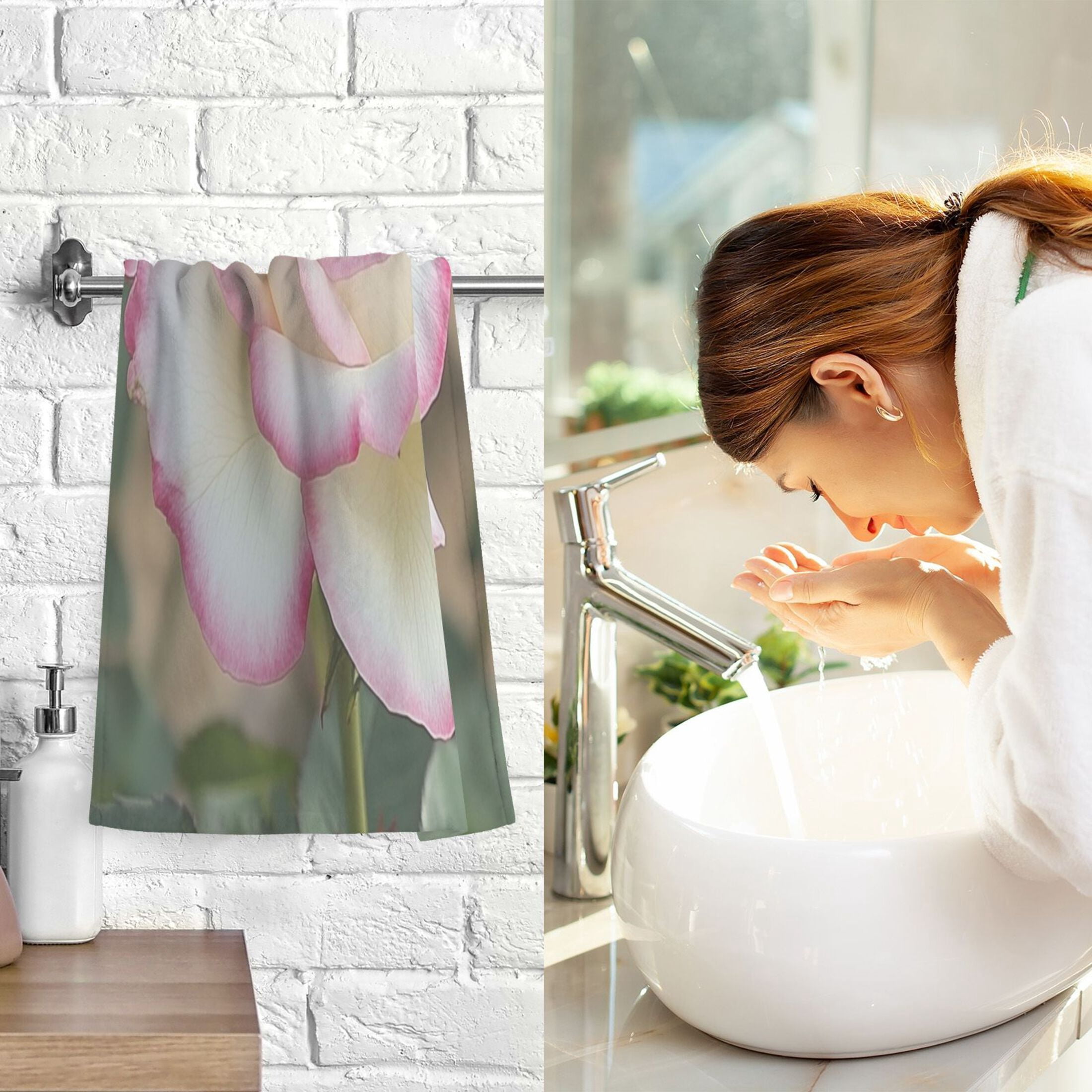 Cotton Towel Two-Piece 16x28 Inch One Sizex2 Face Towel Set Towel Set Cotton Hand Bath Towel Bathroom Beach A Pink Rose