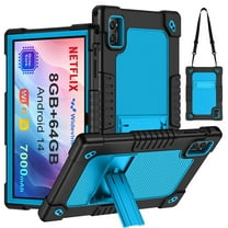 Hoibon Compatible With Jeazans C107 Tablet Kids Friendly Soft Silicone Hard Back Cover & Strap Stand for Jeazans OC101 C107 Freeski C107/HiGrace C107/ZOFYWNAS C107 10.1" Tablet (BlackBlue)