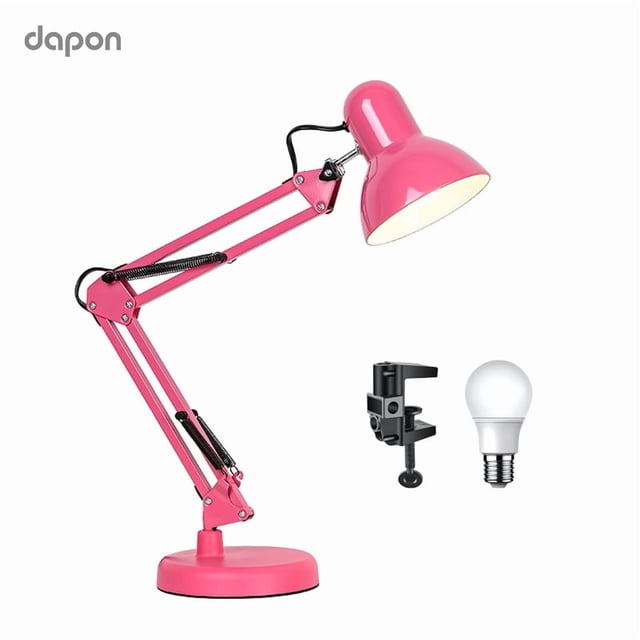 Lámpara de Escritorio DAPON 2 Modos Clip y Base ajustable de 360° y brazo plegable 3 Colores de Luz, Color Rosa