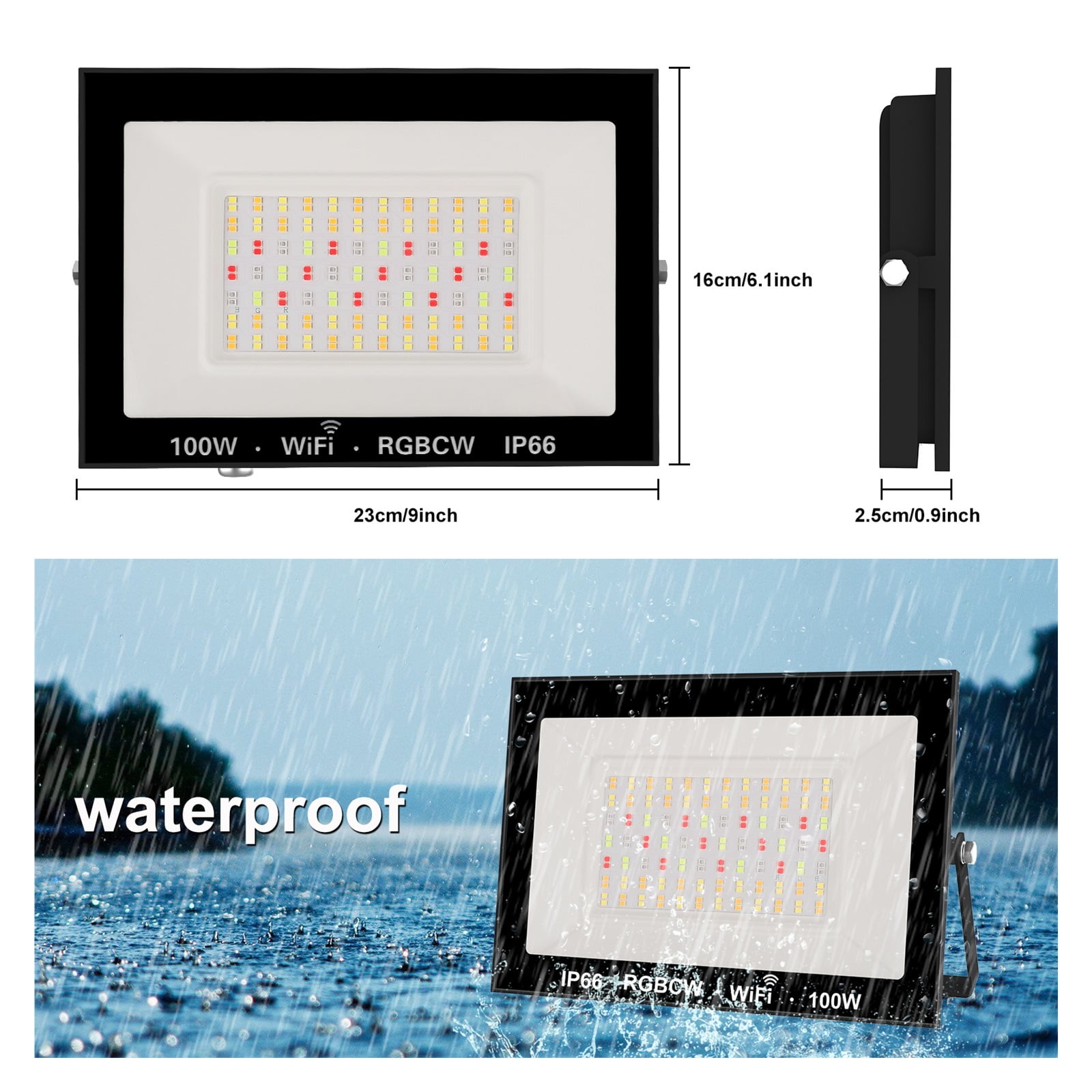 Ultra-thin 100W LED Flood Light With Remote Control Floodlight Spotlight IP66 Waterproof Outdoor Garden Lamp Wall Light ,Brings Out Natural Colors