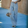 thumbnail image 4 of MIXUE Jeans For Women Solid Color Flare Denim Hole Waist Pants Ripped High Distressed Trousers Sportswear,Blue,XXL, 4 of 9