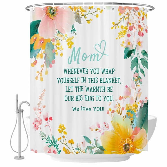 60x72 Inch Shower Curtains for Bathroom, Mother's Day Fabric Bath Curtain Decor, Warm Mom Quote Floral Botanical Watercolor Waterproof Restroom Curtains Shower Set Accessories with 12 Hooks 60 Inch