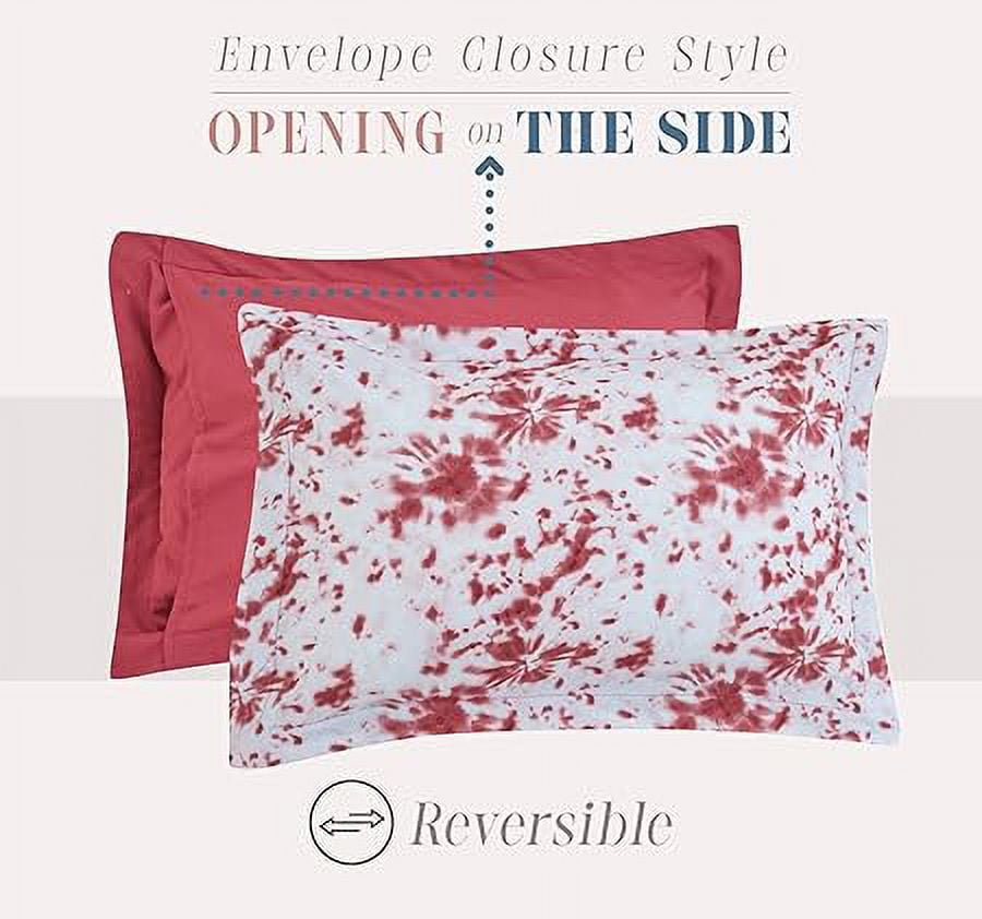 Elegant Comfort Reversible 10-Piece Comforter Set, Tie-Dye Print, Decorative Pillow and Fitted Sheet with Smart Pockets, Soft, Plush, Lightweight Material, 10pc Tie-Dye Set, Full, Burgundy