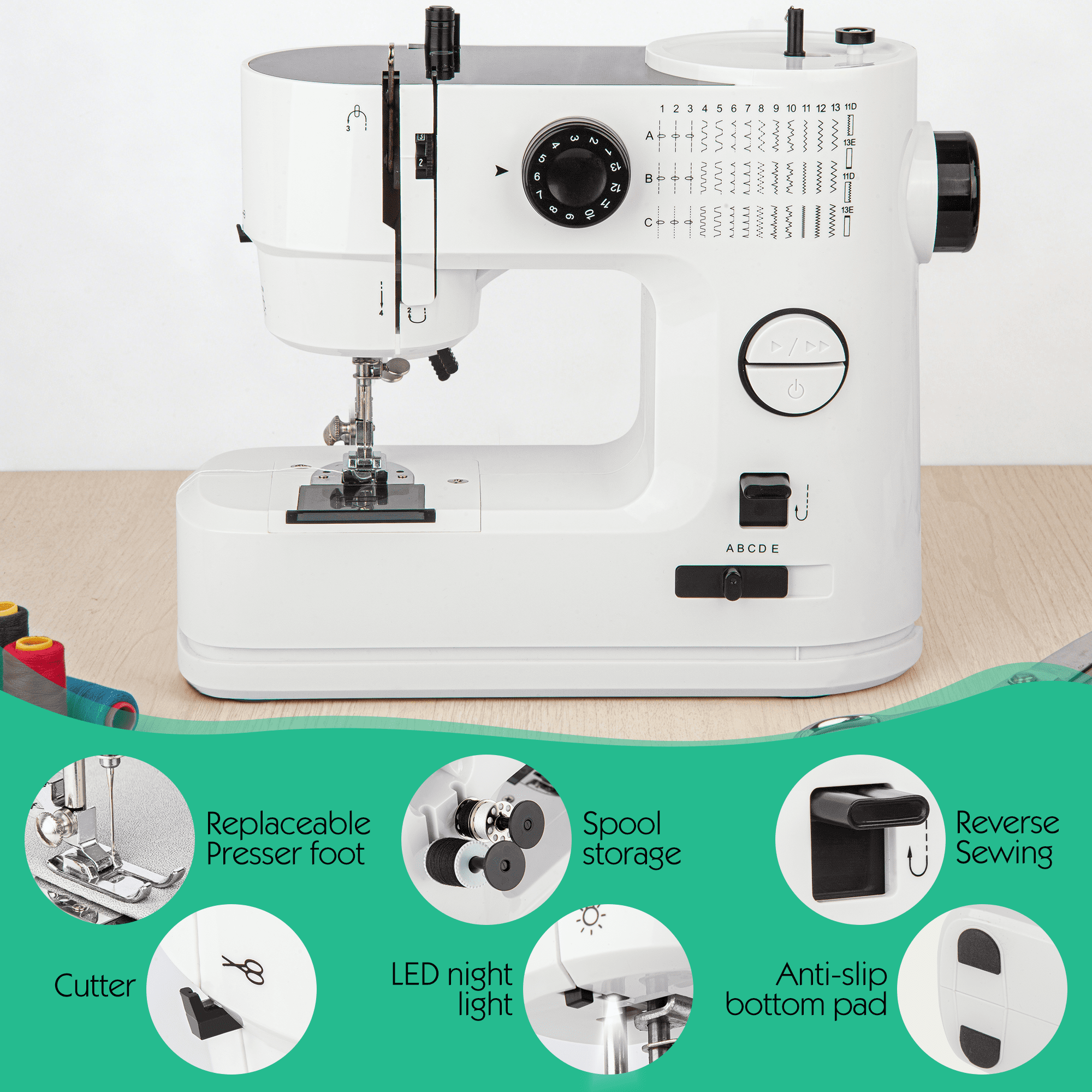 BCOOSS Sewing Machine for Beginners Adults, 39 Stitches Portable Small Sewing Machine with Extension Table and Sewing Kits