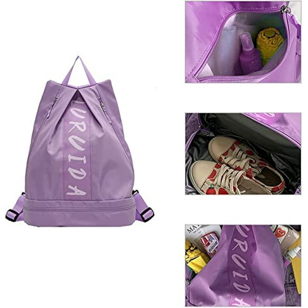 Gym Backpack Small Backpack Ladies Sports Travel Backpack with Wet Dry Bag and Shoe Compartment Purple