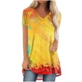 thumbnail image 1 of Birdeem Blouse Mode Femme Dégradé Imprimé Col en V Manches Courtes T-Shirt Ample, 1 of 1