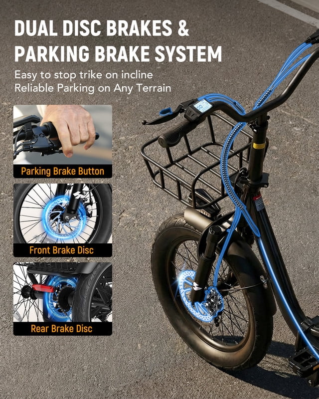 ACTBEST Electric Tricycle for Adults, 18"x3.0" Fat Tire 3-Wheel Electric Bike, 350W(Peak 1200W) Motor 48V 10.4Ah Battery, Folding E-Trike Up to 18Mph (Black) with Mirror & Phone Bag