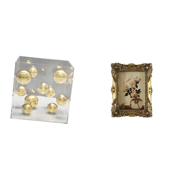 Caja cuadrada de acrílico,Adorno de bola cuadrada con cubierta acrílica para decoración del hogar,Marco de fotos,Marco de fotos ornamentado,marco barroco antiguo,Marco de fotos de mesa para