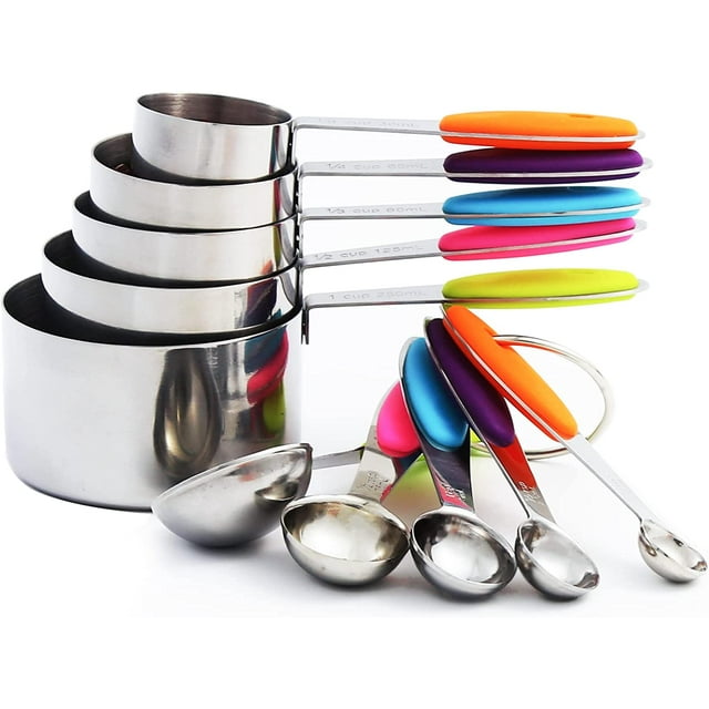 LAICAIW VOJACO Measuring Cups and Measuring Spoons, Measuring Cups and Spoons Set of 10 Pieces, Stainless Steel Measuring Cup Set for Dry Liquid Food, Metal Measure Cups for Kitchen Cooking Baking (C