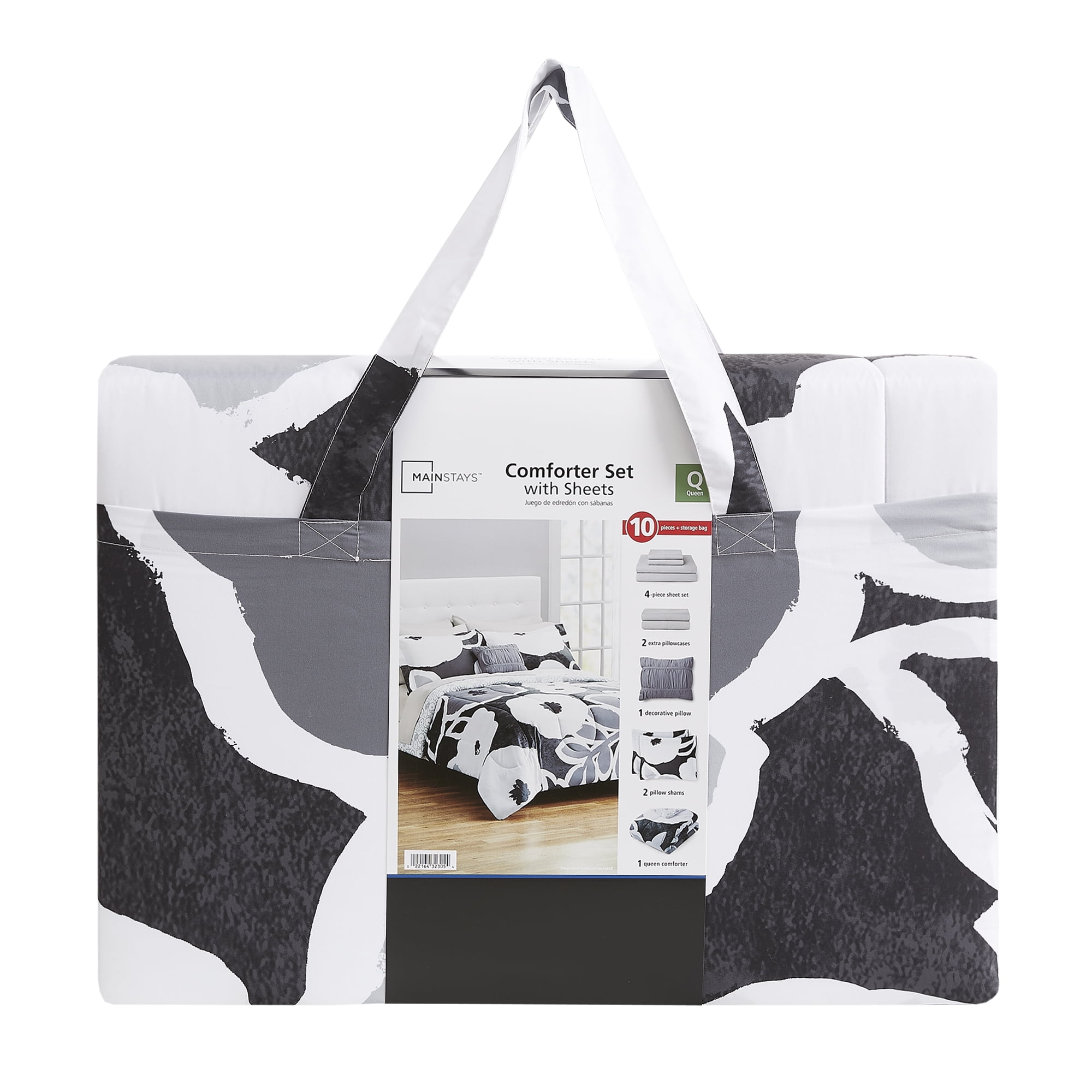 Free Shipping! Mainstays Rich Black Floral 10 Piece Bed in a Bag Comforter Set with Sheets, Queen, F(图4)