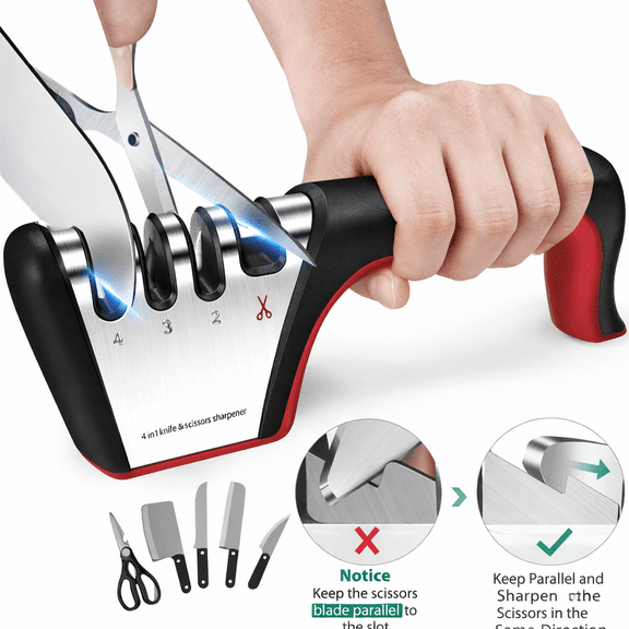 4-In-1 Knife Sharpener [4 Stage ] Original Premium Polish Blades, Best Kitchen Knife Sharpener Really Works For Fruit Knife And Steel Knives, Scissors