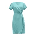 thumbnail image 4 of JIAYUE Women's Dress Short Sleeve Above Knee Casual V Neck Everyday Comfortable Summer Spring Pure Color Flowy With Leggings Classic Female Dresses, 4 of 4