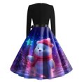 thumbnail image 3 of Women's Fashion Retro Long-sleeved Square Collar Christmas Printed Evening Dress for Party and Holiday Events, Elegant Women's Vintage Style Gown,Purple,2XL, 3 of 4