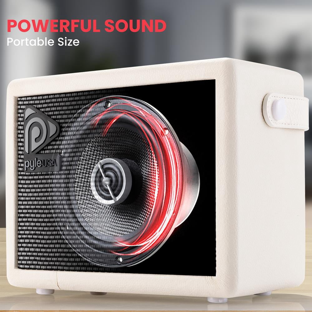 Pyle Portable Electric Guitar Amplifier – 5" High-Definition Speaker with Volume, Bass & Treble Controls, Lightweight Plywood Cabinet with Gold Plate & Leather Finish