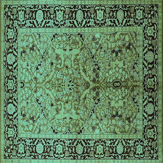 Ahgly Company Indoor Square Oriental Turquoise Blue Industrial Area Rugs, 4' Square