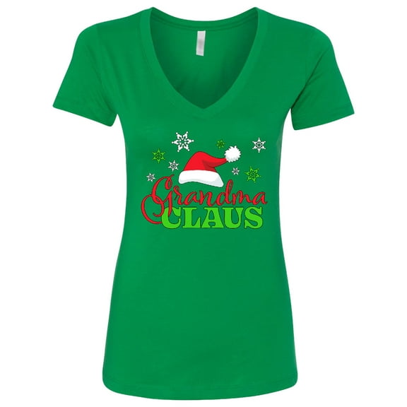 Inktastic Grandma Claus with Christmas Santa Hat and Snowflakes Women's V-Neck T-Shirt