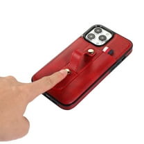 Elehold Luxury Leather Hand Strap Case for iPhone 14 Pro Max Wallet Cover with Hidden Card Holder & Finger Grip Band Loop Stretch, Vintage PU Leather Case Kickstand Protective Business Cover, Red