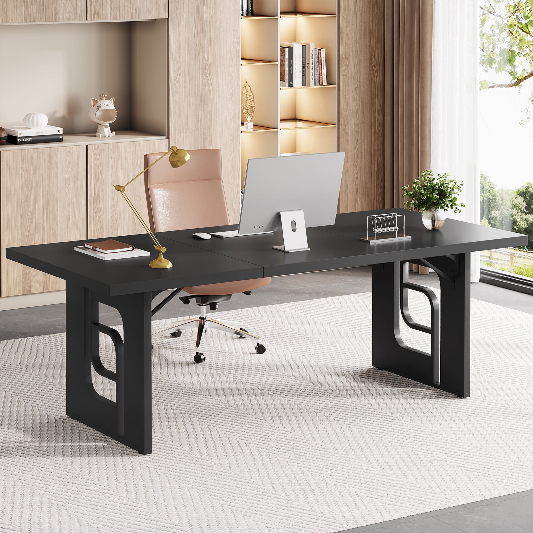Condemo 71 inch Large Executive Office Desk, Simple Computer Desk Workstation, Modern Study Writing Table, Black