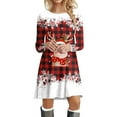 thumbnail image 4 of Womens Dress Fashion Casual Christmas Dress Long Sleeved Printed Round Neck Party Christmas Snowflake Dress, 4 of 6