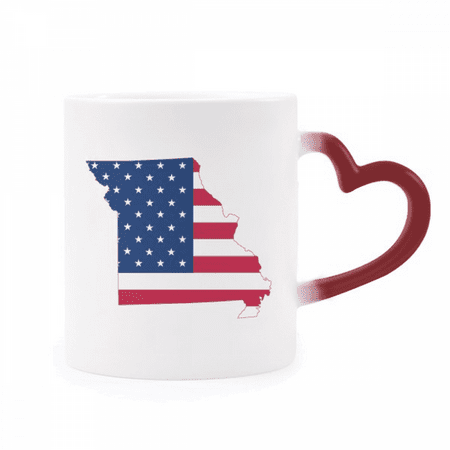 

Missouri USA Map Stars And Stripes Flag Shape Heat Sensitive Mug Red Color Changing Stoneware Cup
