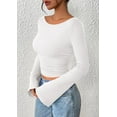 thumbnail image 4 of PRETTYGARDEN Women's Long Sleeve Shirts Fall Going Out Tops Casual Boat Neck Bell Sleeve Ribbed Ruched Knit Blouse, 4 of 9