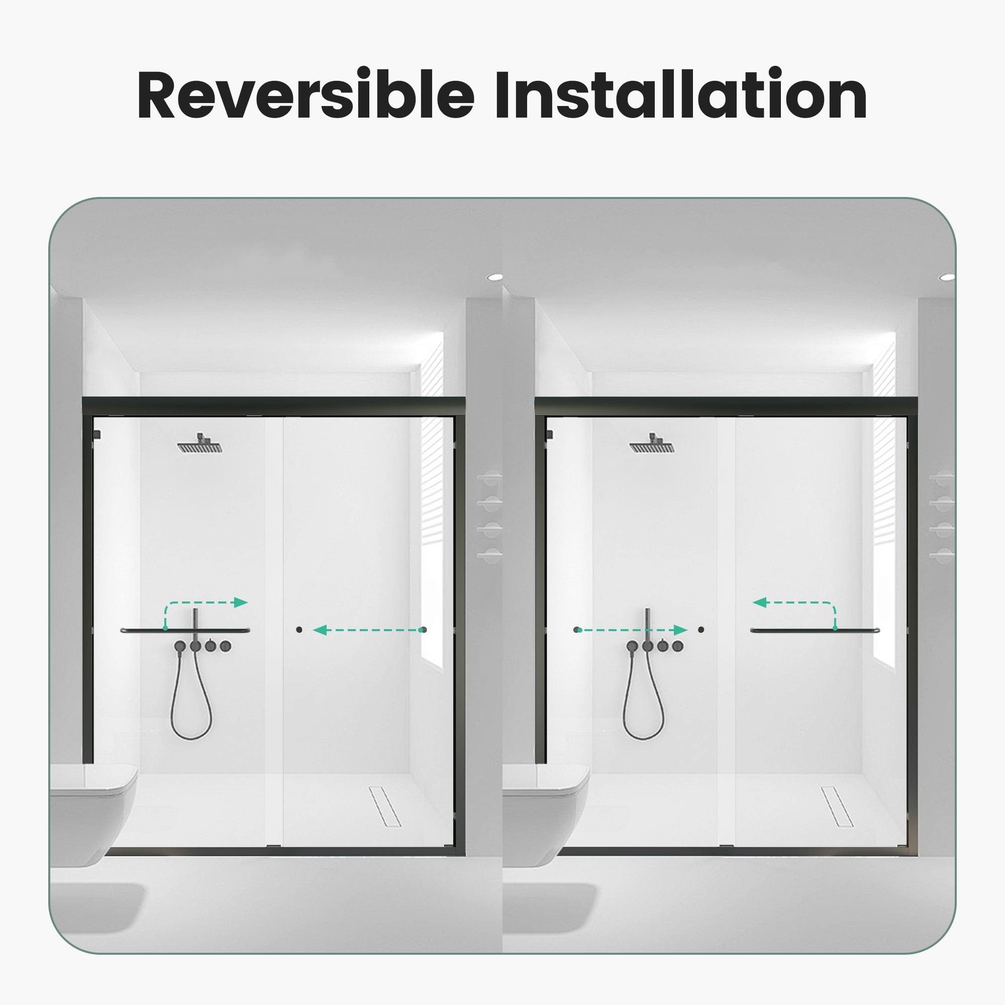 Leumius 56"-60"W x 72" H Semi-Frameless Double Sliding Shower Door, Bypass Shower Door, 1/4" (6mm) Thick SGCC Tempered Glass Door, Matte Black
