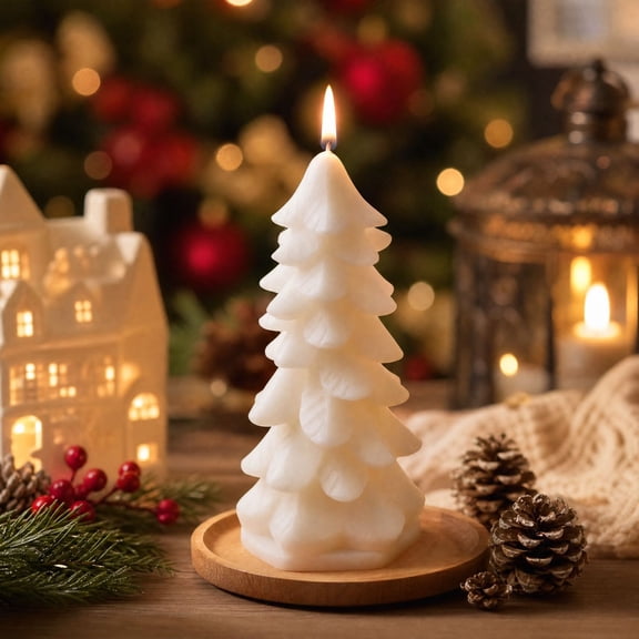 Christmas Tree Shaped Candle, Christmas Tree Scented Wax Holiday Candle for Dining Table Fireplace Mantel Indoor Home Xmas Tabletop Decor