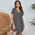 thumbnail image 2 of Pajamas for Women Women'S V Neck Solid Color Short-Sleeved Casual Plus Size Pajamas Loose Dress L-2Xl,Black、Dark Gray and Wine Red, 2 of 7