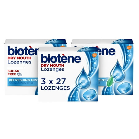 Biotene Dry Mouth Lozenges for Fresh Breath, Refreshing Mint, 27 Count, 3 Pack
