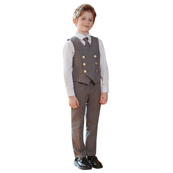 CUSTG Kids Sets Formal Vest And Long Trouser Elegant Gentleman School Outfit For Kids Cozy Soft Home School Vacation Outfits