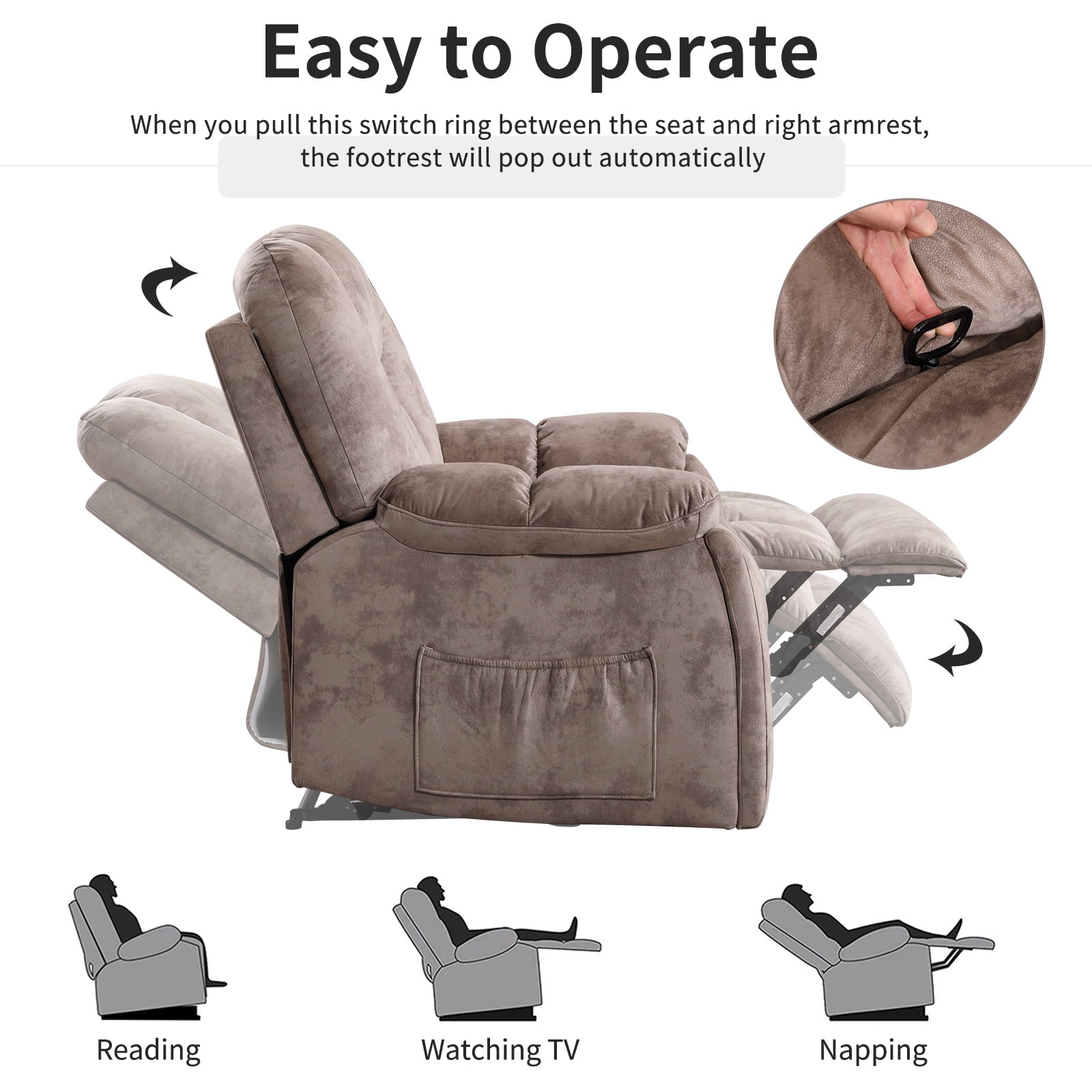 Bonzy Home 2-Piece Manual Recliner Sofa Set, Overstuffed Reclining Loveseat and Wide 3PC Recliner Chairs Sofa for living room, Brown
