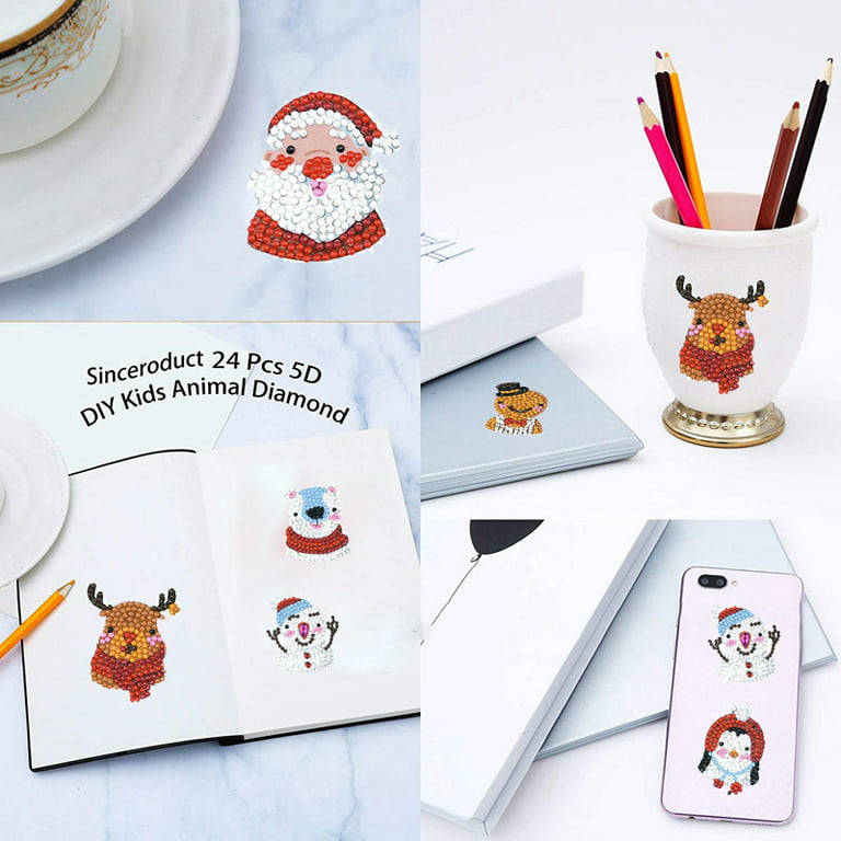 Sinceroduct 24 Pcs 5D DIY Kids Animal Diamond Painting Stickers
